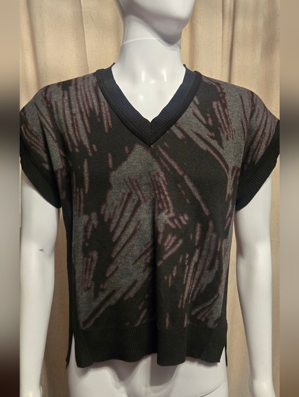 Lysse Kimberly Sweater Vest featuring a knit jacquard pattern and ribbed V Neck